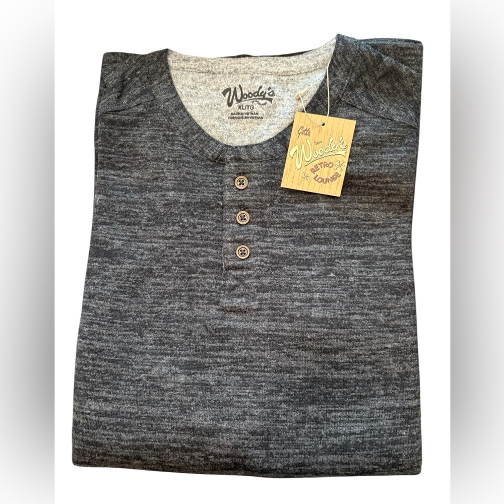 Black/Gray Heather Woody’s Henley Long Sleeve‎ Shirt